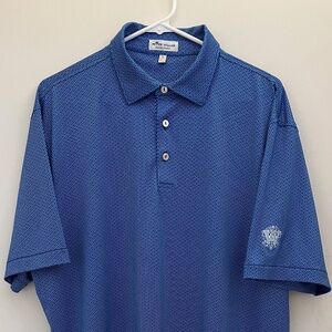Peter Millar Crown Sport Men's Summer Comfort Polo Size L Blue Wishbone print